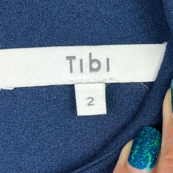 Tibi Structured Crepe Navy Blue Shift Dress Long Studded Sleeves Mini Cocktail 2 - Picture 11 of 14